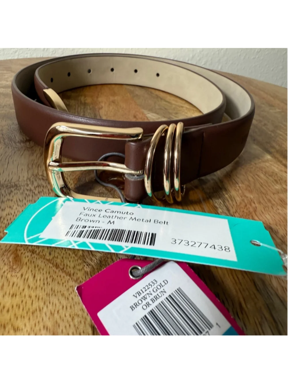 Women's Vince Camuto Brown Faux Leather Metal Belt